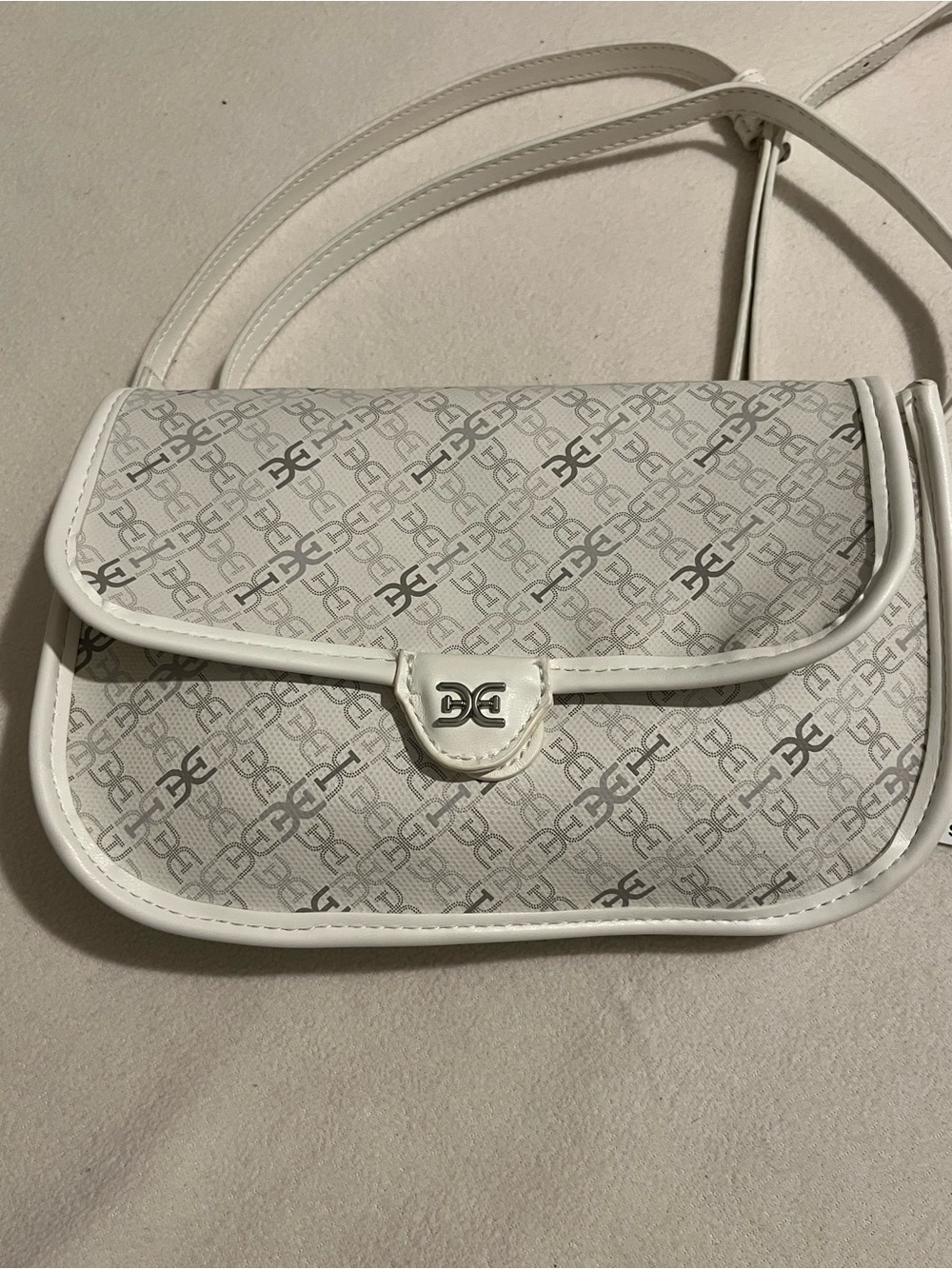 Sam Edelman White Logo Monogram Crossbody with Silver Hardware